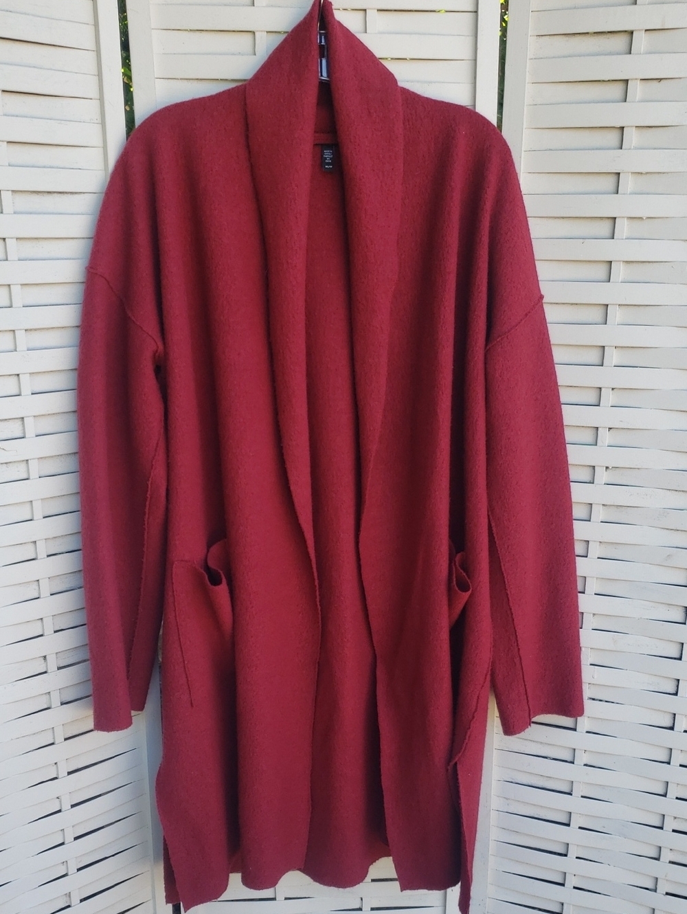 Eileen Fisher Cozy Open-Front Women's Cardigan Sweater - Wine Red XS Oversized